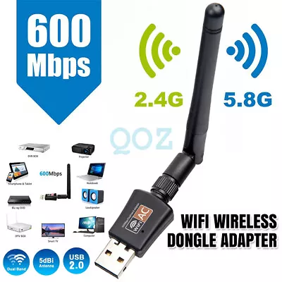 5dBi Antenna 802.11ac AC600 USB WiFi Wireless Adapter Dongle WPS 5GHz Dual Band • $13.39