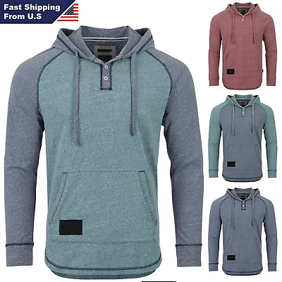 ZIMEGO Men's Casual Long Sleeve Color Block Raglan Henley Pullover Hoodie Shirt • $22.05