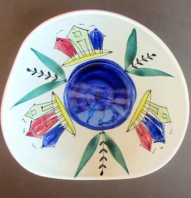 Rare Inger Waage Stavangerflint Bowl W/Abstract Fishing Village Norway 1950s MCM • $179.95