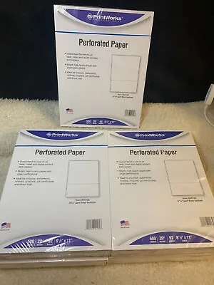 5 Pk 500 Sheets Pack 20lb 3 5/8  Perforated Paper 8.5  X 11  White 04132 NEW • $34.99