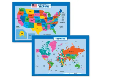 $12.89 • Buy USA Map & World Wall Poster 2 Set Laminated High Quality Tear Resistant 18 X 24