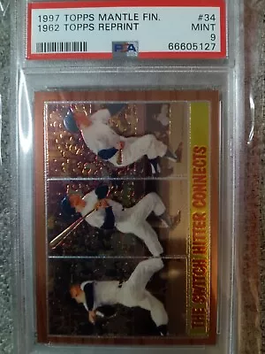 1997 Topps #34 Mickey Mantle The Switch Hitter Connects 1962 Topps Reprint PSA 9 • $89