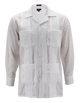 Men's Guayabera Long Sleeve Button Up Cuban Beach Casual Embroidered Dress Shirt • $26.20
