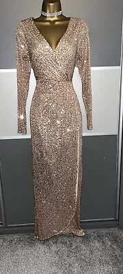 QUIZ Elegant Sequin Evening Occasion Wedding Cocktail Maxi Dress Size 8 • £44.99