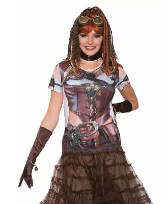 Women's Futuristic Steampunk Printed Costume Sublimation Shirt Medium 8-10 • $10.47