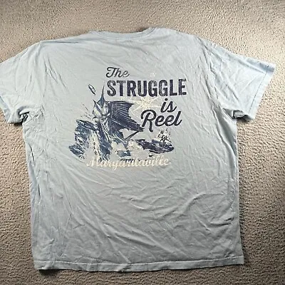Margaritaville T Shirt Mens 2XL Light Blue The Struggle Is Reel Short Sleeve • $14.41