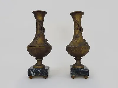 Pair Of Art Nouveau Vases Regular On Marble Stand Signed L&F Moreau • $363.73