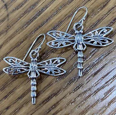 Vintage Sterling Silver Dragonfly Dangle Drop 925 Pierced Earrings (DAMAGE) • $14