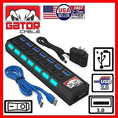 USB 3.0 Hub Charger Switch Splitter Powered AC Adapter 7 Port PC Laptop Desktop • $12.99