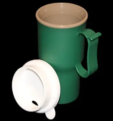 Tupperware Commuter Mug Insulated 12 Oz. Tumbler Cup W/ Handle Green Vintage • $49.95