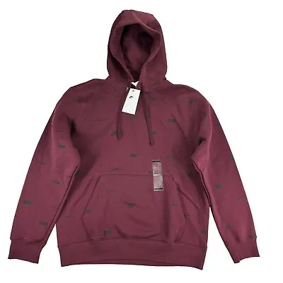 Nike Mens Club Fleece Allover Logo Print Hoodie Maroon L • $59.97