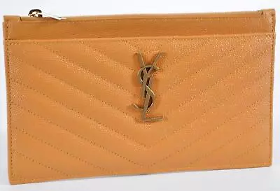 New Saint Laurent YSL 636312 Senape Yellow Grain Leather Zip Pouch Wallet Bag • $690.37