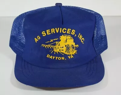 Vintage AG Tractor Services Trucker Hat Dayton Virginia Farmer Farm Blue MADE US • $14.99