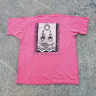 VINTAGE Anguilla Shirt Mens Extra Large Pink Beach Outdoor Art 90s • $4.80