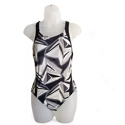 Nike Fitness Gray Geometric Print Swimsuit 1 Piece Size 6 • $13.47