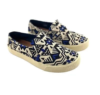 Toms Embroidered Sunset Tribal Sneakers Women's Size 7.5 Blue Jacquard Slip On • $28