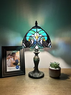 Tiffany Style Mini Table Lamp Green Brown Stained Glass Vintage H14”*W8” • $82.99