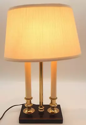 Vintage Bouillotte (1) Candlestick Brass & Black Table Lamp With Pleated Shade • $115