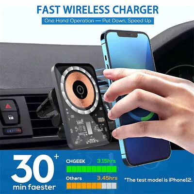 15W Magsafe Wireless Car Charger Holder Mount For IPhone 15 12 13 14 11 Pro Max • £10.99