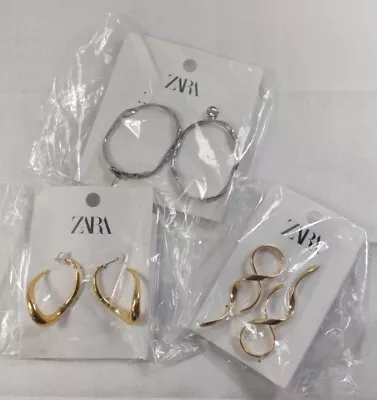 ZARA Womens Goldtone Earrings New On Card Jewelry.Lot Of 3. • $39.99