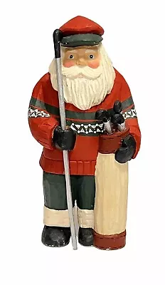 Vintage James Haddon Santa Golfer Wooden Carved 8-1/2”  W/Clubs Figurine Signed • $28.99