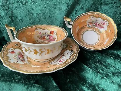 H&R Daniel Peach HP Flower Cup X2 & Saucer 1058 Coalport • £10