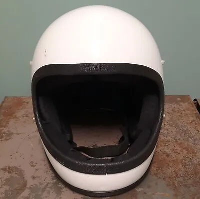 Vintage Safetech Racer Full Face White Motorcycle Helmet YTH LG USA-Made 1970's • $36