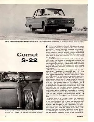 1961 Mercury Comet S-22 ~ Original 2-page Article / Ad • $11.95