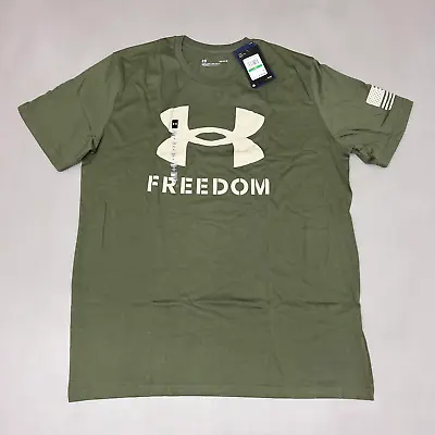 UNDER ARMOUR Freedom Logo T-Shirt Men's Marine OD Green / Desert Sand - 390 Sz L • $11