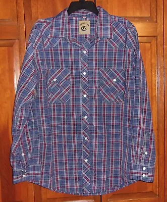 Coevals Club  Mens Western Long Sleeve Tabs &  Pearl Snap  Blue Plaid Shirt  - L • $15.99