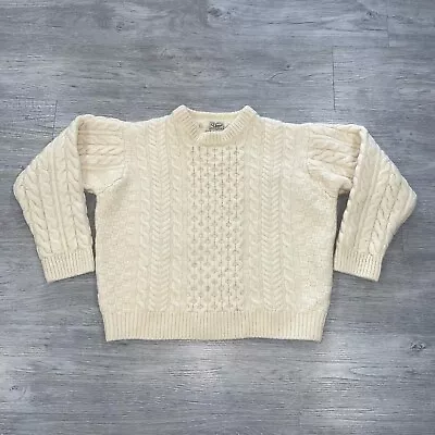 LL Bean Heritage Irish 100% Wool Sweater Men Large Cable Knit Fisherman Crewneck • $79.99