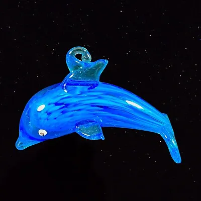 Vintage Murano Art Glass Paperweight Dolphin Blue Glass 1.5”T 2.5”W Figurine Art • $22