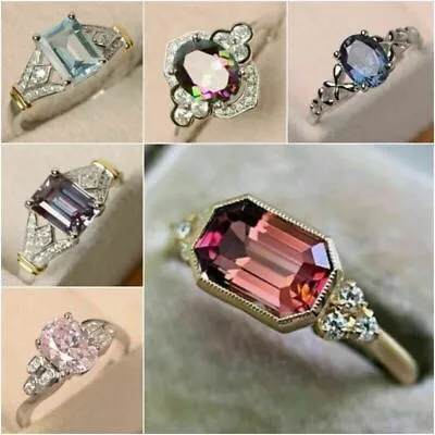 $3.67 • Buy 925 Silver Rings For Women Cubic Zirconia Wedding Party Jewelry Gift Size 6-10