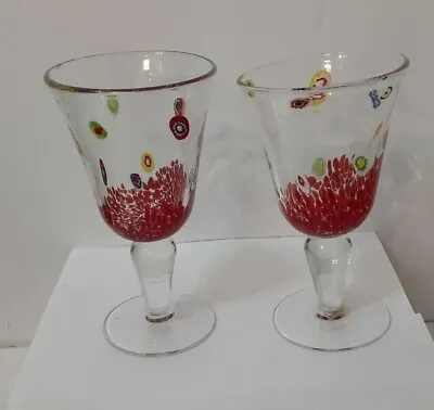 Hand Blown Murano Art Glass Stemmed Goblets Drinking Glasses • $39.99