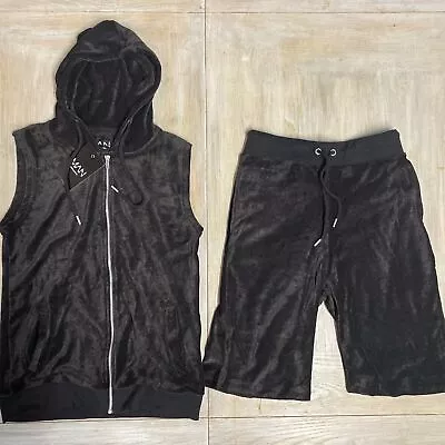 Mens Hooded Shorts Tracksuit Velour Set Black XL RRP £50 Boohoo Man • £19.99