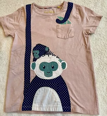 Mini Boden Girls Monkey Appliqué Tshirt Pink Stripes With Pocket Sized 7-8 • $9.99