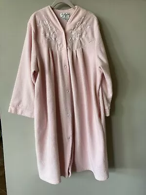 Miss Elaine Brushed Back Terry Knit Knee Length Long Sleeve Robe Pink Size 2X • $19.99