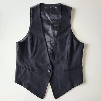 ZARA Vest Womens Large Black V Neck Button Front Lined Formal Tailored Waistcoat • $14.52