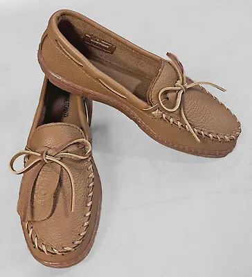 Minnetonka Classic Thick Moosehide Leather Rubber Sole Moccasin Men's 9 (8.5) M • $85.49