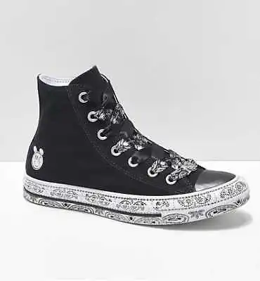 Women's 7 9 9.5 Converse X Miley Cyrus Ctas Black White Bandana High Top Shoes • $109.99