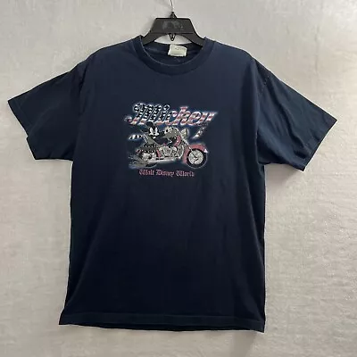 Vtg Disney World Shirt Adult Large Motocycle Mickey Mouse Blue Short Sleeve • $8.69