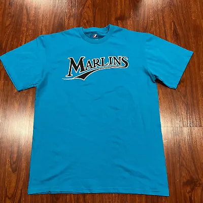 Majestic Men’s Miami Marlins Teal Jersey Shirt Large L Baseball MLB Florida Fish • $11