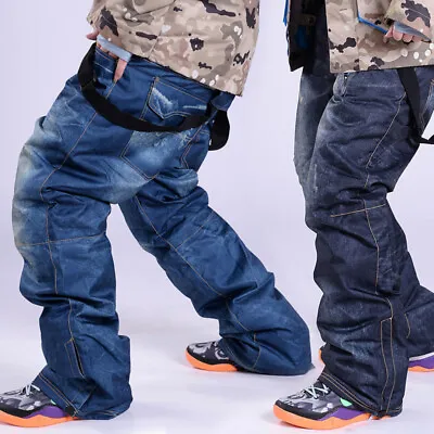 Winter Men's Waterproof Ski Pants Denim Outdoor Snowboard Windproof Snow Pants • $45.59