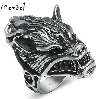 MENDEL Mens Stainless Steel Viking Biker Punk Celtic Wolf Head Ring Size 7-15 • $11.99