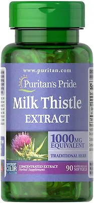 Puritan's Pride Milk Thistle 4:1 Extract 1000 Mg (Silymarin) - 90 Softgels • $7.42