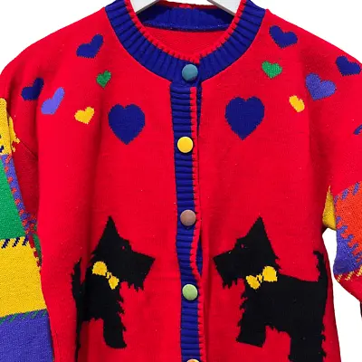 Scottish Schnauzer Colorful Dog Button Up Sweater - L • $25.50