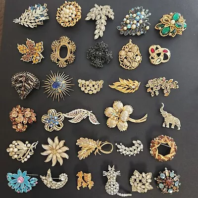 Vintage-Modern Brooch Pin Lot Glass Rhinestones Repair Parts Craft Harvest J522 • $21