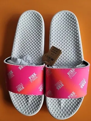 Victoria's Secret (Medium)PINK Logo Single Strap Slides Flip Flops  NEW • $28.99