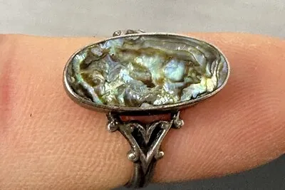 Taxco Vintage Sterling Silver Abalone Double Shank Ring Size 5 • $20
