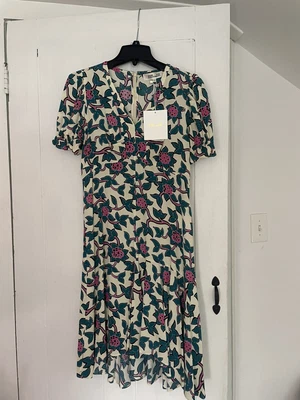 $42 • Buy NWT DIANE VON FURSTENBERG MELISSA VINES IVORY FLORAL MIDI DRESS Size 4 